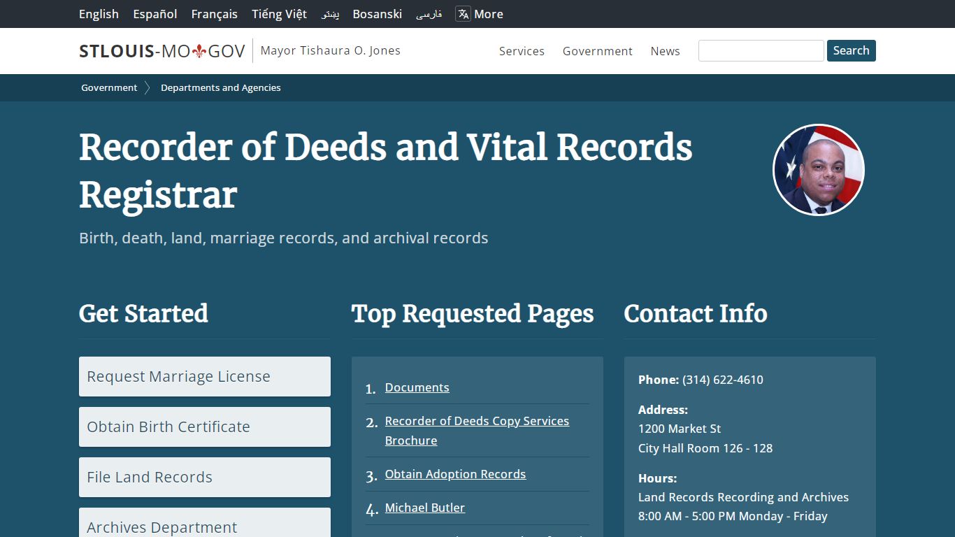 Recorder of Deeds and Vital Records Registrar - St. Louis